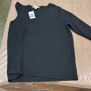 Michael Kors Black V-Neck Ribbed Top